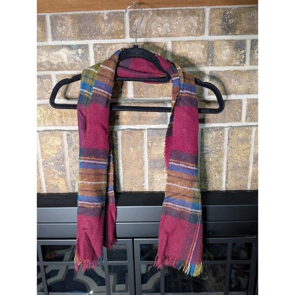 Vintage Scarf, Plaid Tartan Fringe Red, Towncraft, West Germany, Grandpacore - Picture 3 of 4